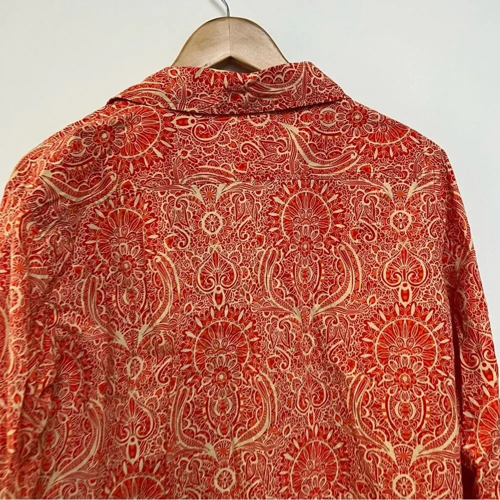 Michael Kors Paisley Print Button Down Shirt Long Sleeve 100% Cotton Orange M